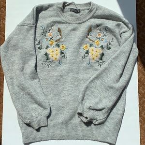 Floral Design Grey Sweater